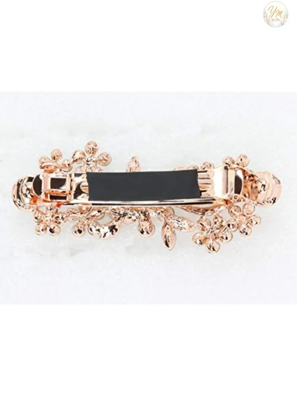 Crystal Floral Hair Barrette Clip Rose Gold Plated Alloy